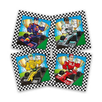 20x Race/Formule 1 feest servetten gekleurd 33 x 33 cm kinderverjaardag - Feestservetten