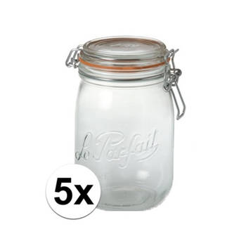 5x Luchtdichte weckpot transparant glas 0.75 liter - Weckpotten