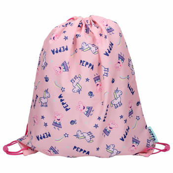 Peppa Pig gymtas/rugzak/rugtas voor kinderen - roze/blauw - polyester - 44 x 37 cm - Gymtasje - zwemtasje