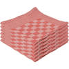 6x Rode keukendoek / theedoek met blokjesmotief 65 x 65 cm - Theedoeken