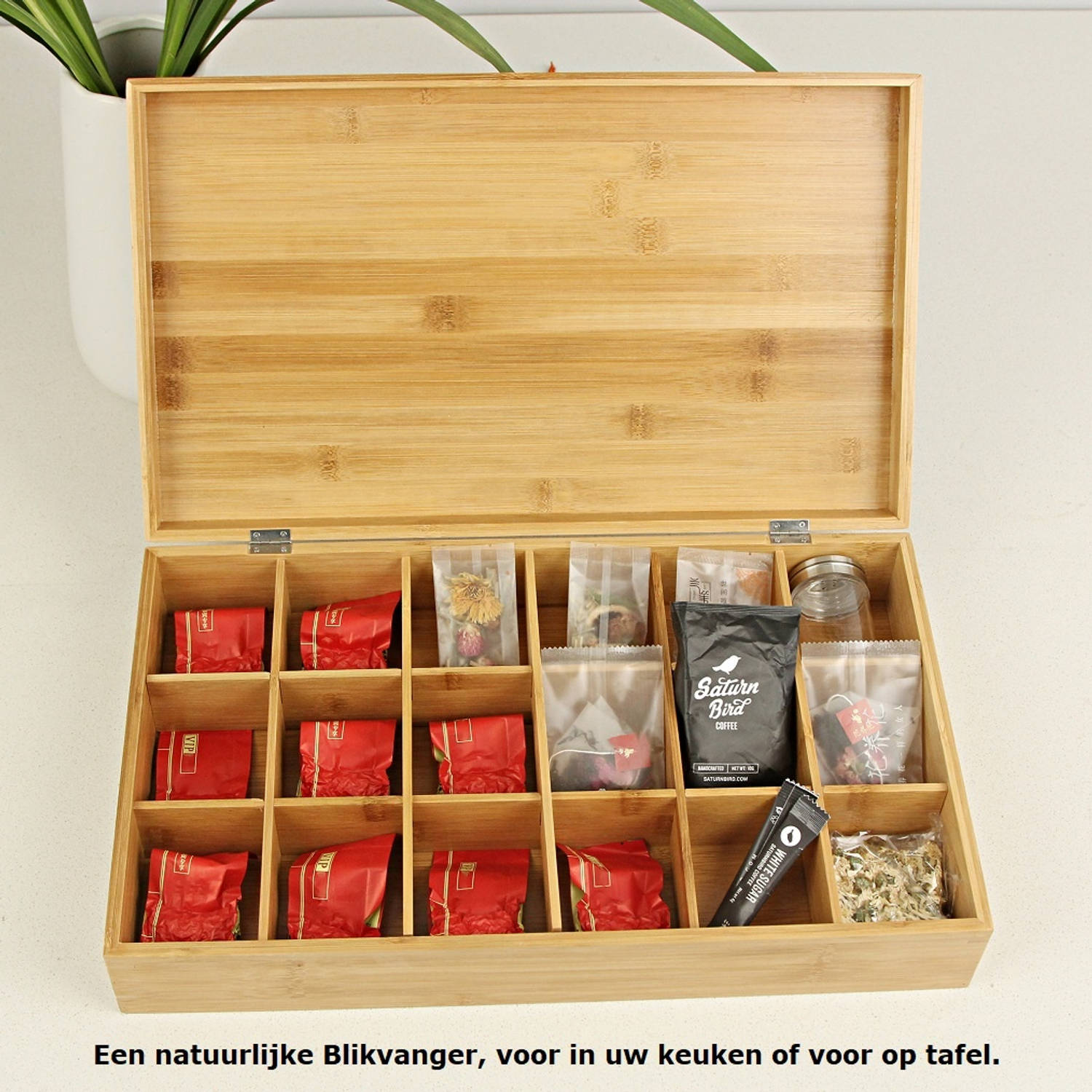 Luxe grote theedoos van bamboe hout 18 vaks theekist voor thee | Blokker