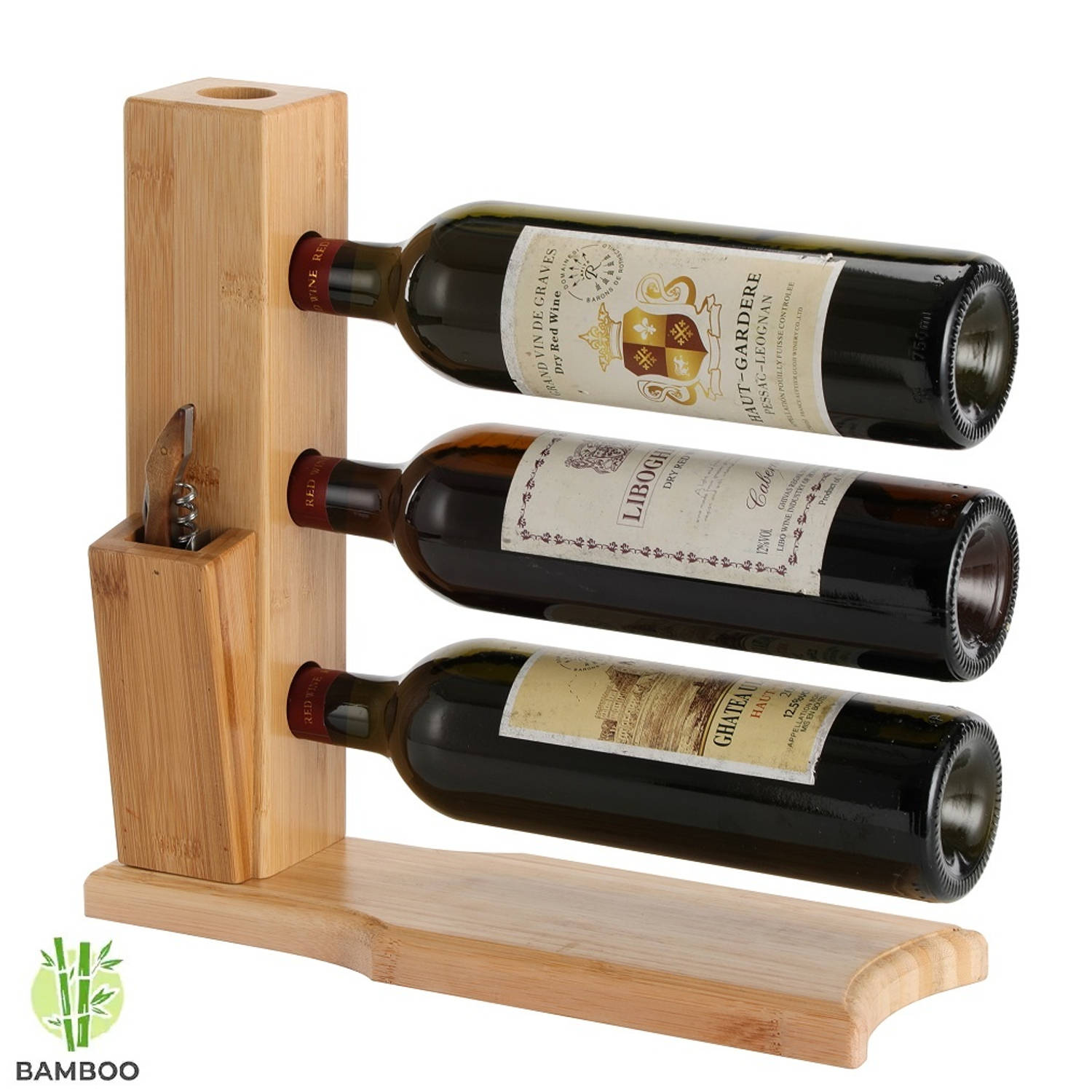 Echter genoeg Beleefd Wijnrek van bamboe hout voor 3 flessen wijn - Design wijnflessenrek - |  Blokker