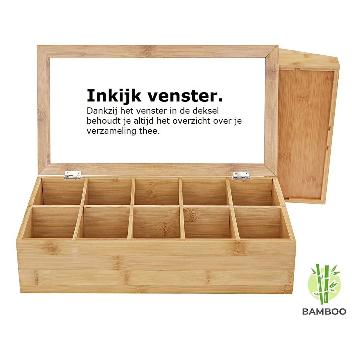 Bijproduct Boekhouder zwaartekracht Luxe theedoos met doorzichtig venster van bamboe hout - 10 vaks | Blokker