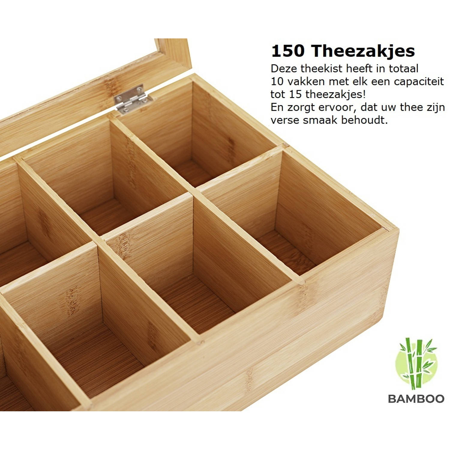 Mok zich zorgen maken Eerlijk Luxe theedoos met doorzichtig venster van bamboe hout - 10 vaks | Blokker