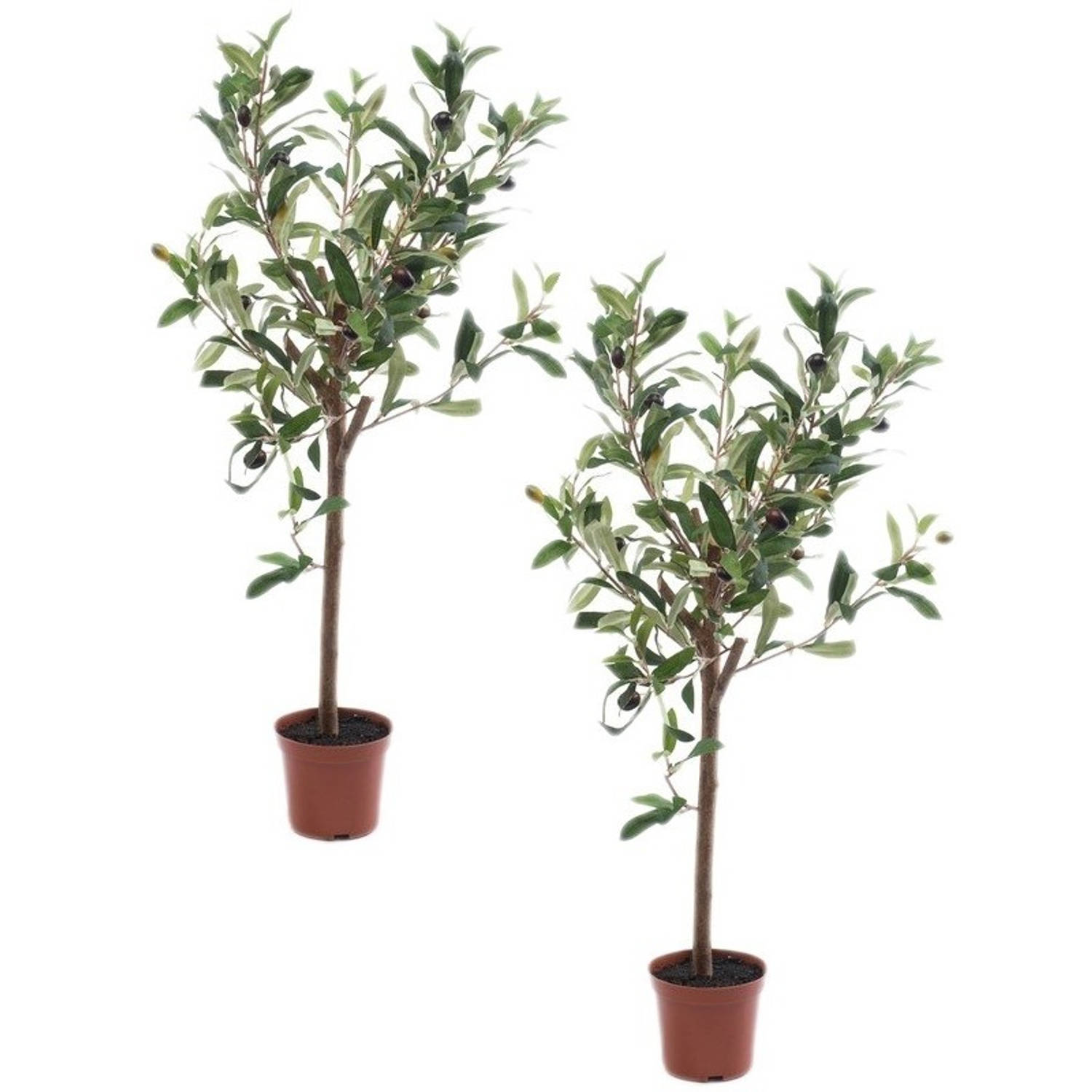 2x Kunstplant groene olijfboom 65 Kamerplant kunstplanten-nepplanten