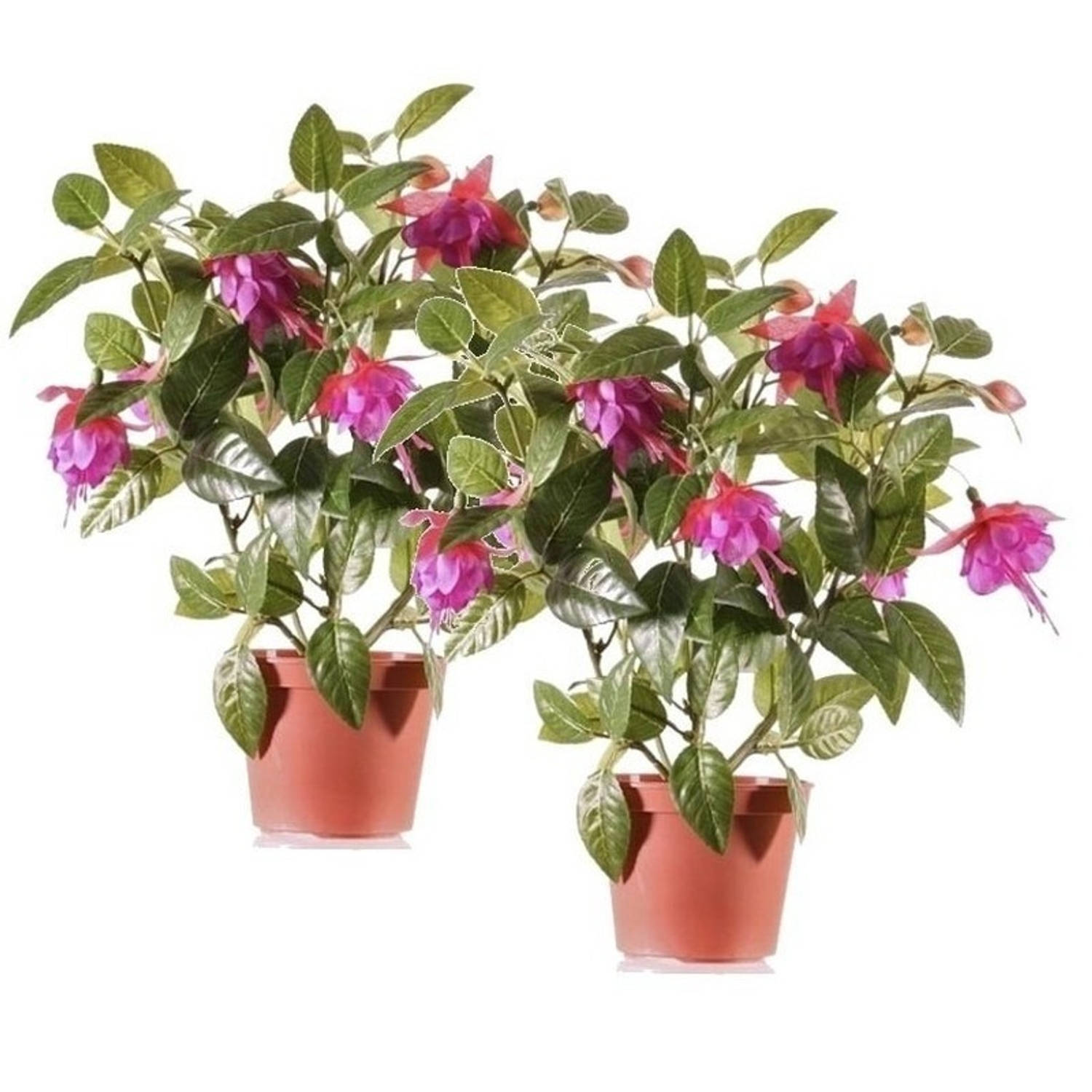 2x Fuchsia kunstplant donkerroze bloemen in pot 30 cm Kunstplanten-Nepplanten