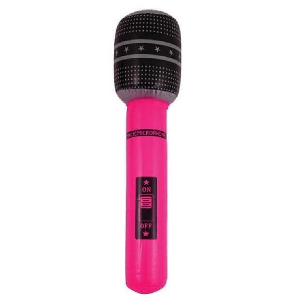 Opblaasbare microfoon neon roze 40 cm - Speelgoed microfoon - Popster verkleed accessoire - Feestartikelen