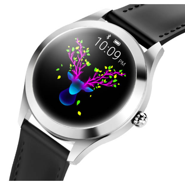 Luxe Smartwatch Voor Vrouwen - Android en IOS - Met Bluetooth - Zwarten Leren Band