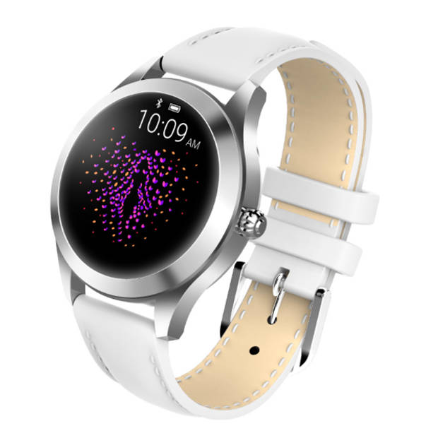 Luxe Smartwatch Voor Vrouwen - Android en IOS - Met Bluetooth - Witten Leren Band