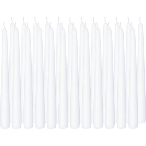 24x Lange kaarsen wit 25 cm 8 branduren dinerkaarsen/tafelkaarsen - Dinerkaarsen