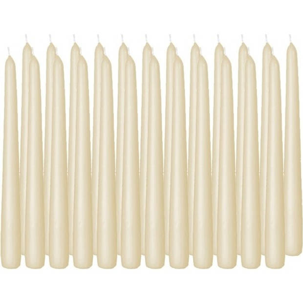 24x Lange kaarsen cremewit 25 cm 8 branduren dinerkaarsen/tafelkaarsen - Dinerkaarsen