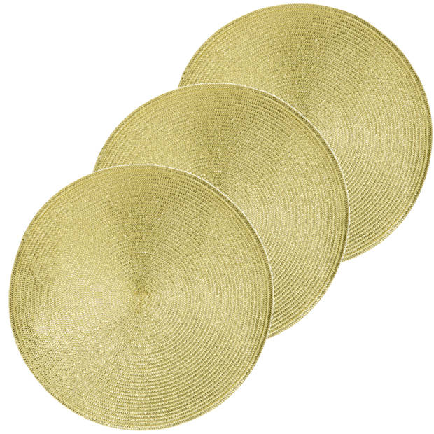 6x Ronde placemats glimmend goud 38 cm geweven/gevlochten - Placemats