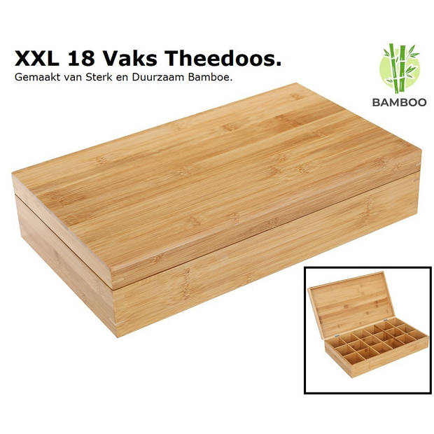 Luxe grote theedoos van bamboe hout - 18 vaks theekist voor thee