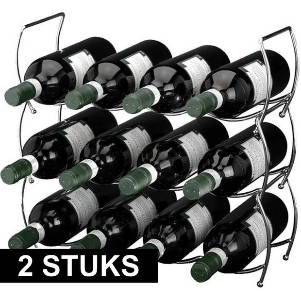 2x Handig RVS wijnrek voor 12 flessen - Wijnrekken