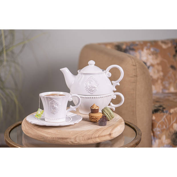 Clayre & Eef Cremekleurige Tea for one 18*12*16 cm / 400 ml 6CE0371