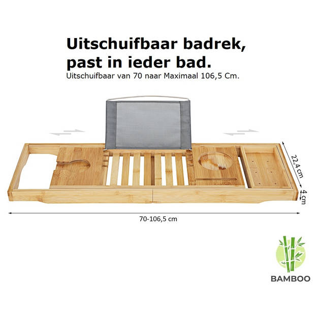 Verstelbaar bamboe badrekje voor over bad - 70 tot 106,5 cm lang