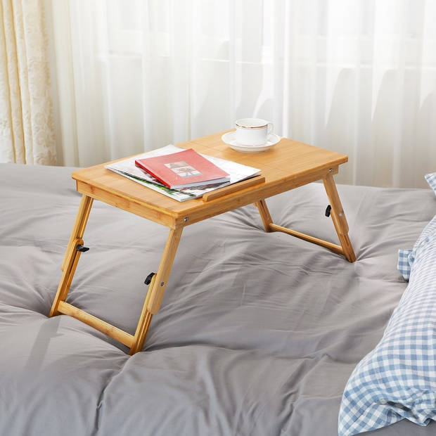 Laptoptafel voor op bed van bamboe hout Hoogte verstelbaar