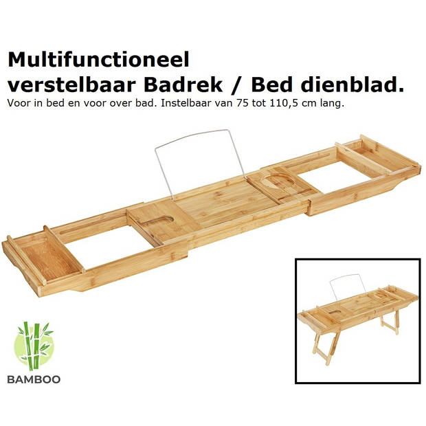 2-in-1 verstelbaar bamboe badrekje - ontbijt op bed dienblad - Voor