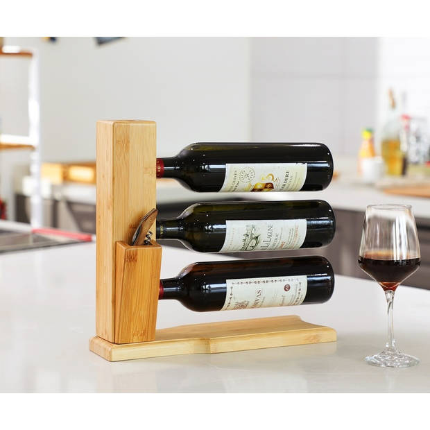 Wijnrek van bamboe hout voor 3 flessen wijn - Design wijnflessenrek -