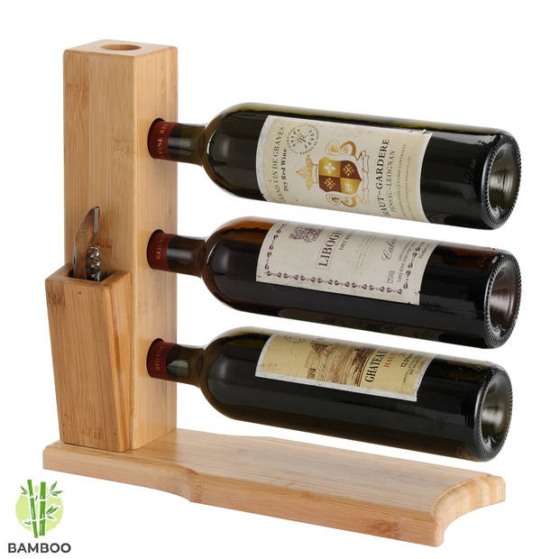 Wijnrek van bamboe hout voor 3 flessen wijn - Design wijnflessenrek -