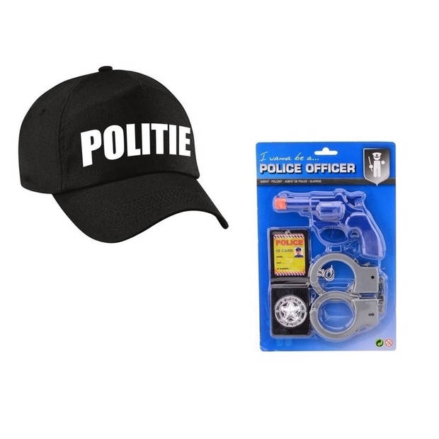 Verkleed politie agent pet / cap zwart met accessoire set voor kinderen - Verkleedattributen