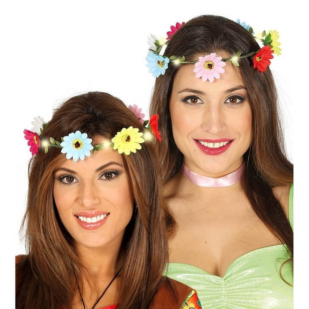 Hippie/flower power verkleed bloemen hoofd krans voor dames - Verkleedhaardecoratie