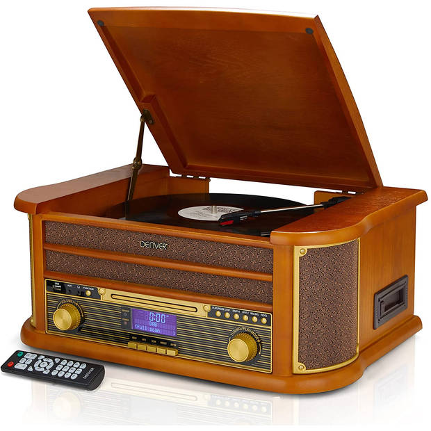 Denver Retro Platenspeler - Ingebouwde Speakers en Versterker - DAB Radio - Radio CD Speler - MRD51 - Hout