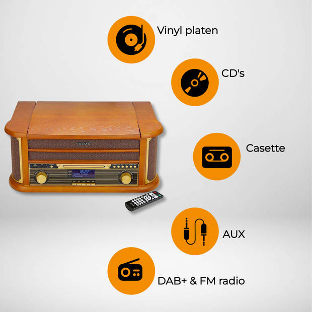 Denver Retro Platenspeler - Ingebouwde Speakers en Versterker - DAB Radio - Radio CD Speler - MRD51 - Hout