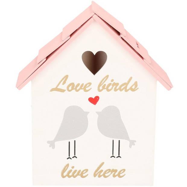Spaarpot houten vogelhuisje roze 20 cm - Spaarpotten