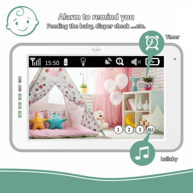 ELRO BC3000 Babyfoon Royale - met 12,7 cm Touchscreen Monitor HD- & App