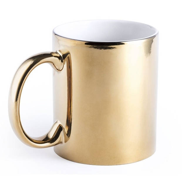 4x stuks koffiemok/drinkbeker goud metallic keramiek 350 ml - Bekers