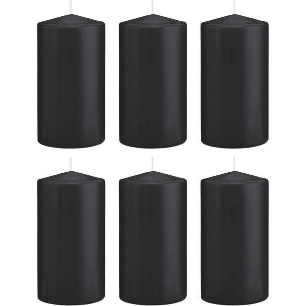 6x Kaarsen zwart 8 x 15 cm 69 branduren sfeerkaarsen - Stompkaarsen