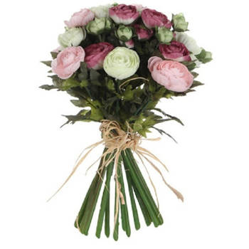 Roze/wit Ranunculus ranonkel kunstbloemen 35 cm decoratie - Kunstbloemen