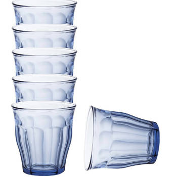 Drinkglazen/waterglazen Picardie - 6x stuks - blauw glas - 250 ML - Drinkglazen