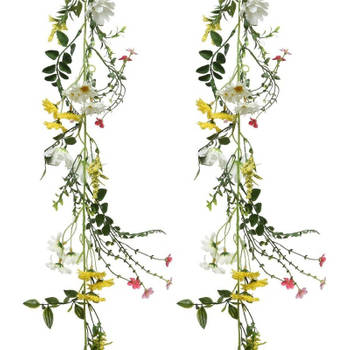 2x Gele/witte kunstbloemen takken 180 cm decoratie - Kunstplanten