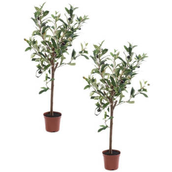 2x Olijfbomen kunstplanten/kunstbomen 65 cm in kunststof plantenpot - Kunstplanten