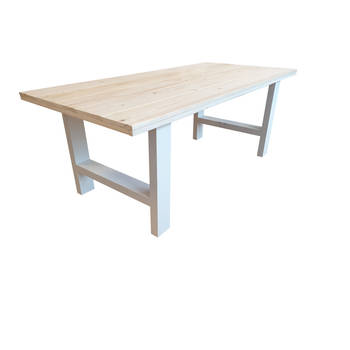 Wood4you - Eettafel Seattle blanco geschaafd vurenhout - wit - 210/90 cm - 210/90 cm - Eettafels