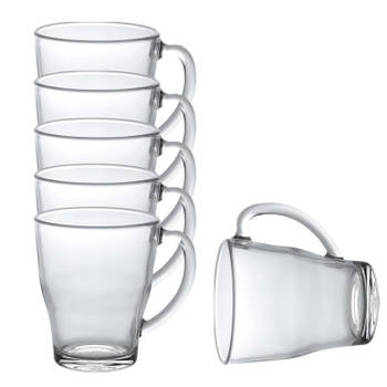 Duralex Theeglazen/koffieglazen Cosy - 6x stuks - transparant glas - 350 ml - met handvat - Koffie- en theeglazen