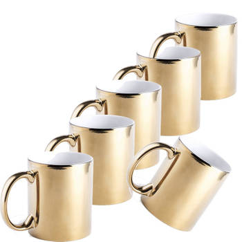 6x Gouden koffie mokken/bekers met metallic glans 350 ml - Bekers