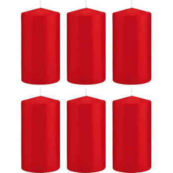 6x Kaarsen rood 8 x 15 cm 69 branduren sfeerkaarsen - Stompkaarsen