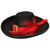 Piraten kapitein carnaval verkleed hoed zwart en rode veer - Verkleedhoofddeksels