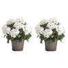 2x Witte Hortensia plant in mand 45 cm - Kunstplanten