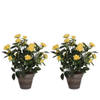 2x Gele rozen kunstplanten 33 cm met pot stan grey - Kunstplanten