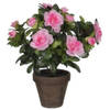 2x Groene Azalea kunstplanten met roze bloemen 27 cm met pot stan grey - Kunstplanten