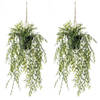 2x Groene bamboe kunstplanten 50 cm met hangpot - Kunstplanten