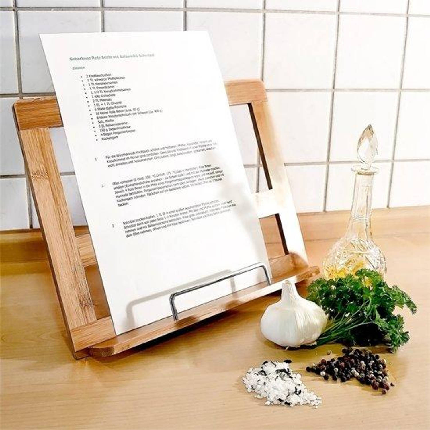 Kijker katje Subsidie Premium Kookboek Standaard van Bamboe met Chrome Bladzijde Houder  Boekenstandaard | Blokker