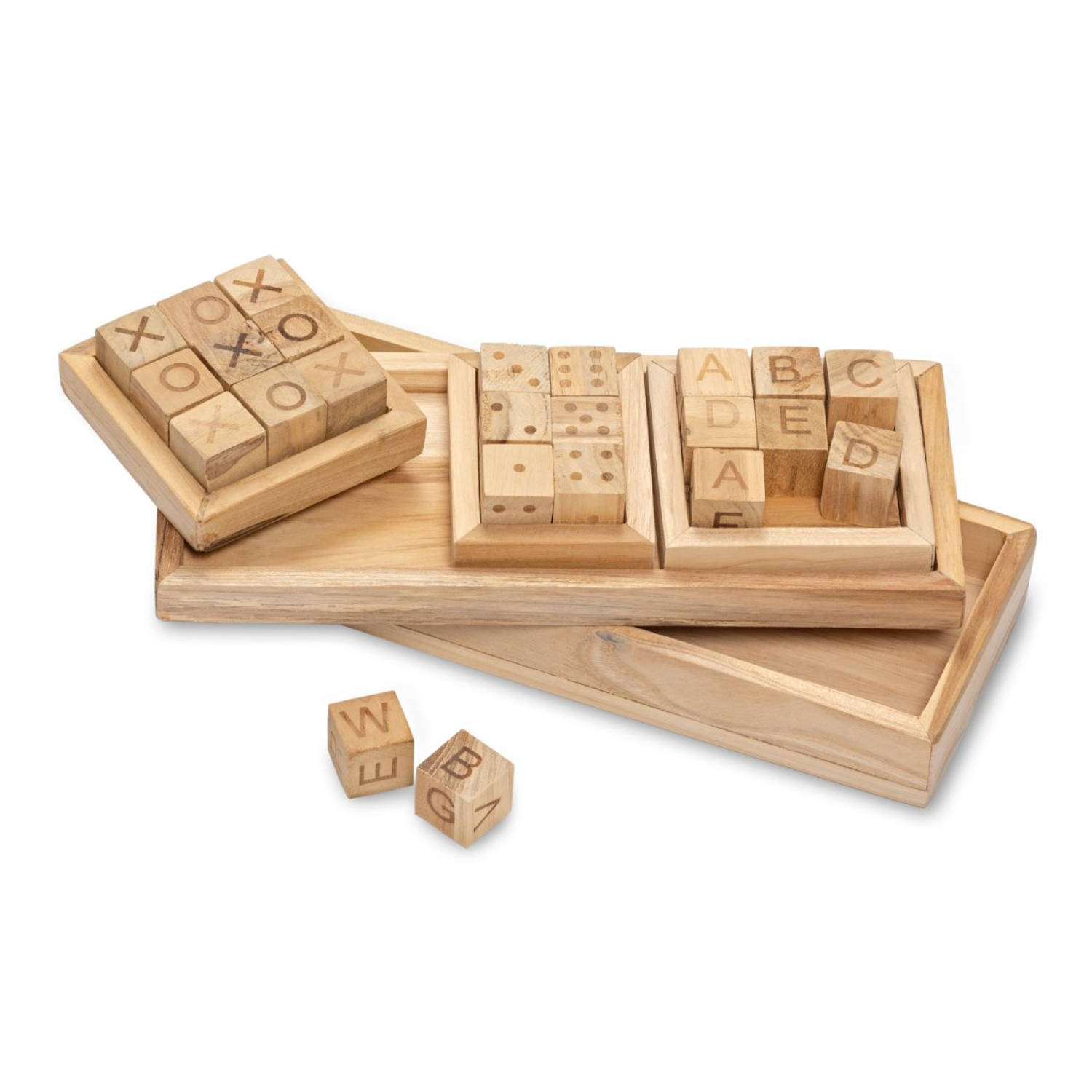 pijn Scherm Blind Blokker houten spel - teak - 29,5x24x19,5 cm | Blokker
