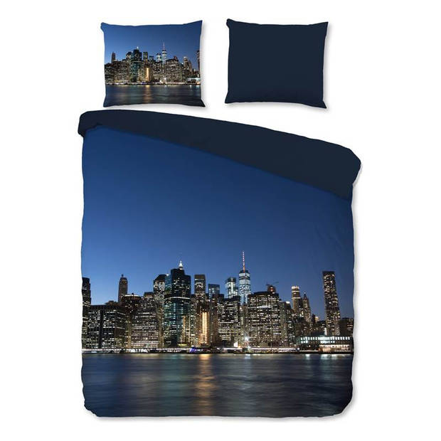 Pure NY City dekbedovertrek - Lits-jumeaux (240x200/220 cm + 2 slopen) - Microvezel - Blauw