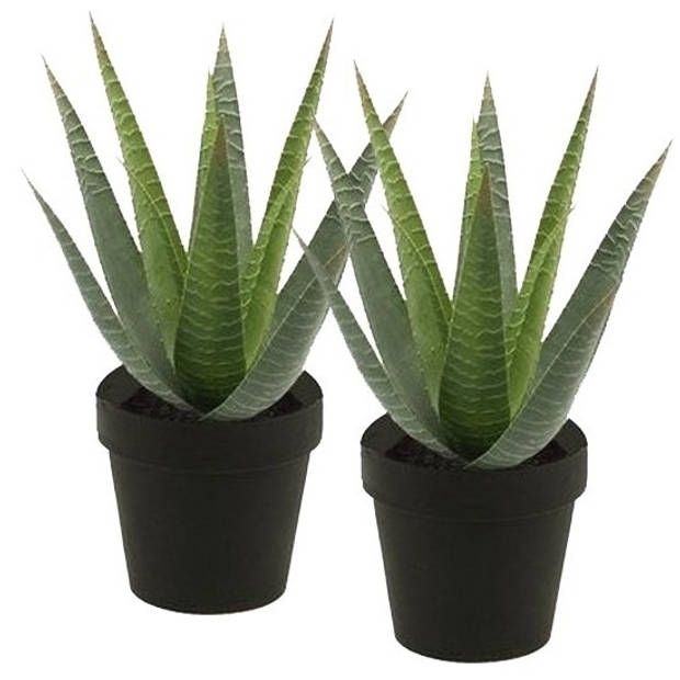 2x Groene kunstplant aloe vera succulent plant in pot - Kunstplanten