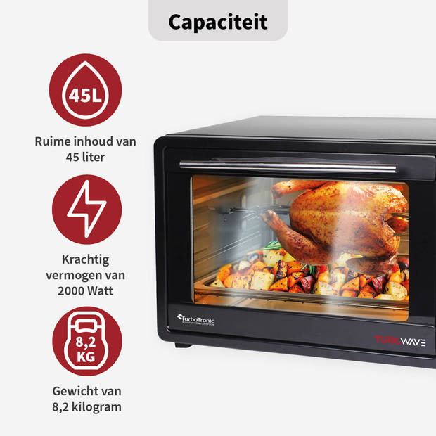 TurboTronic EV45 Vrijstaande Oven - 45 Liter - Zwart